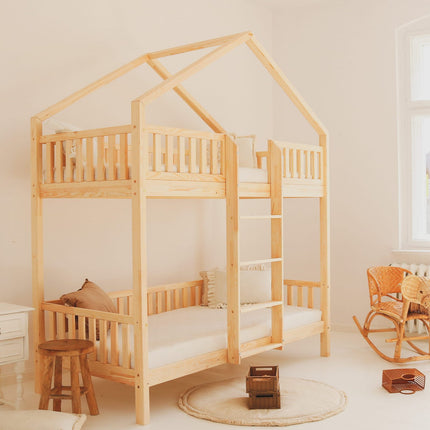 Woonhero stapelbed bedhuis - Motala - Naturel - 2x Eenpersoonsbed 90x190 cm - Kinderbed + Opberglade