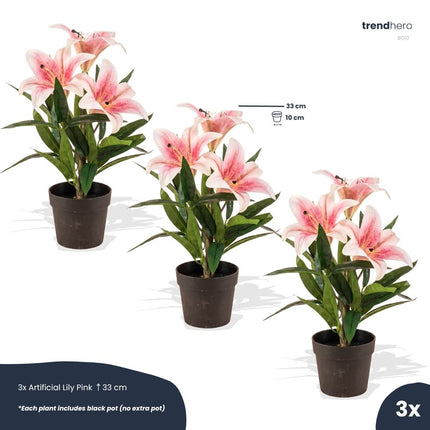 Lelie roze 3 stuks - Bundelproduct - Kunstplanten
