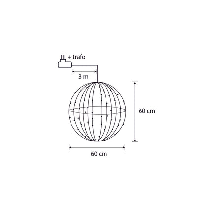 Kerstverlichting Bal met Warm Witte LED Lampjes - Ø60 cm - Zwart