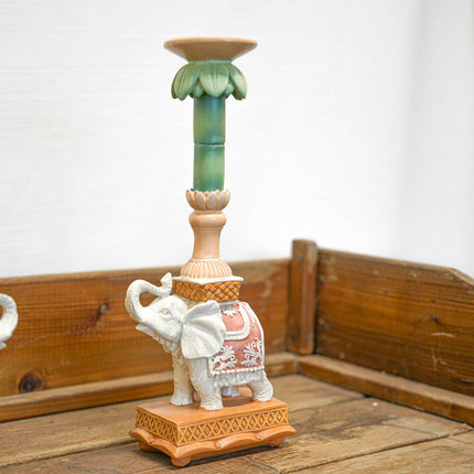 Kandelaar - Olifant roze/groen - Polyresin - 34,50 cm