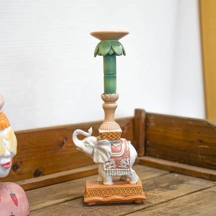Kandelaar - Olifant roze/groen - Polyresin - 34,50 cm