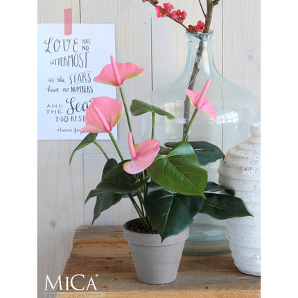 Anthurium Kunstplant in Bloempot Stan - H40 x Ø30 cm - Lichtroze