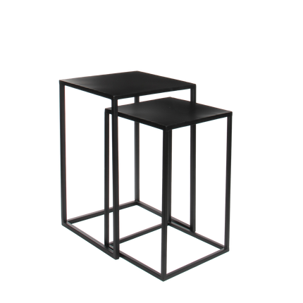 Goa Bijzettafel - Set van 2 - L35 x B35 x H55 cm - Metaal - Zwart