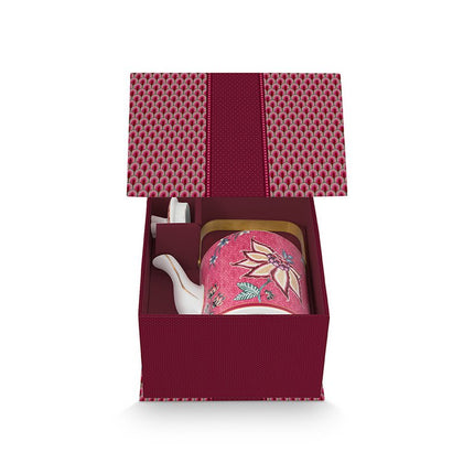 Giftset Teapot Oriental Flower Festival Dark Pink 1 ltr