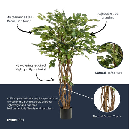 Ficus Liana - Kunstboom in zwarte pot - 140 cm