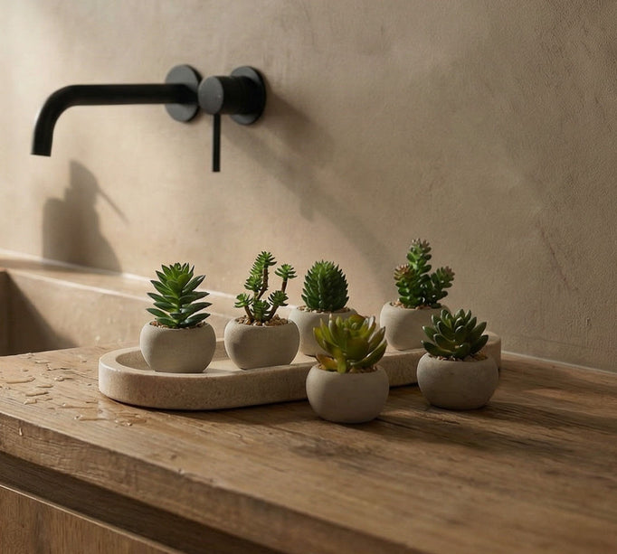Mini vetplanten in cementen pot - Kunstplant - Succulent mix set 6 - Ø 6,5