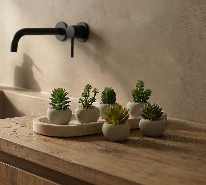 Mini vetplanten in cementen pot - Kunstplant - Succulent mix set 6 - Ø 6,5