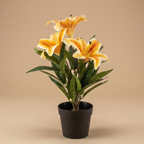 Lelie in pot - Geel / Oranje - Kunstplant - ↑ 33 cm