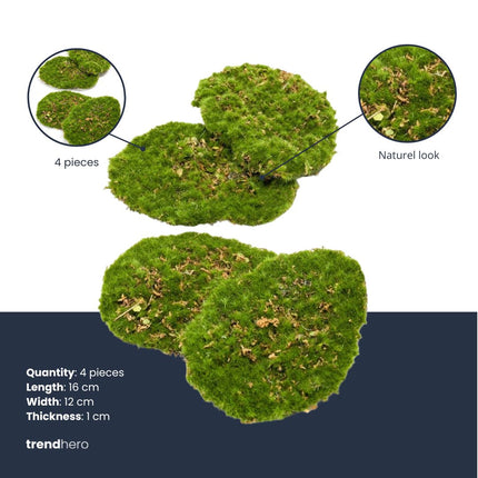 Mosplaat – Groen mos – Set van 4 – Kunstmos
