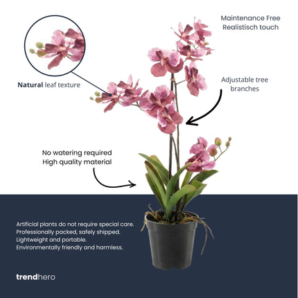 Orchidee Vanda Oudroze - Kunstplant in zwarte pot - 60 cm