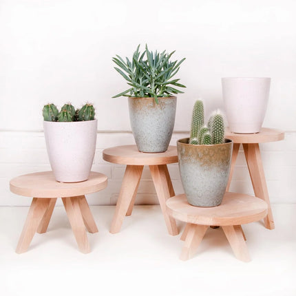 Tibbe - Houten planten- of terrariumstandaard - Set van 2 - Plantentafels - 12 & 17 cm