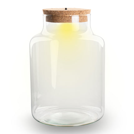 Terrarium fles ‘Little Milky’ - Incl. LED-kurk - Gesloten terrarium Ø 17 cm ↑ 25 cm