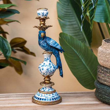 Kandelaar Delfts Blauw Papegaai - 40 cm