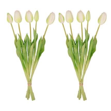 Tulpen boeket - 10 stuks - Meerdere kleuren - 'Real Touch' Kunst tulpen - 42 cm (white/green)