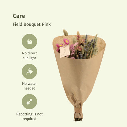 Droogbloemen Veldboeket Roze - Ø 15 cm - ↑ 35 cm