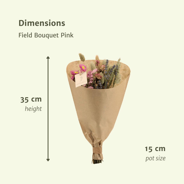 Droogbloemen Veldboeket Roze - Ø 15 cm - ↑ 35 cm